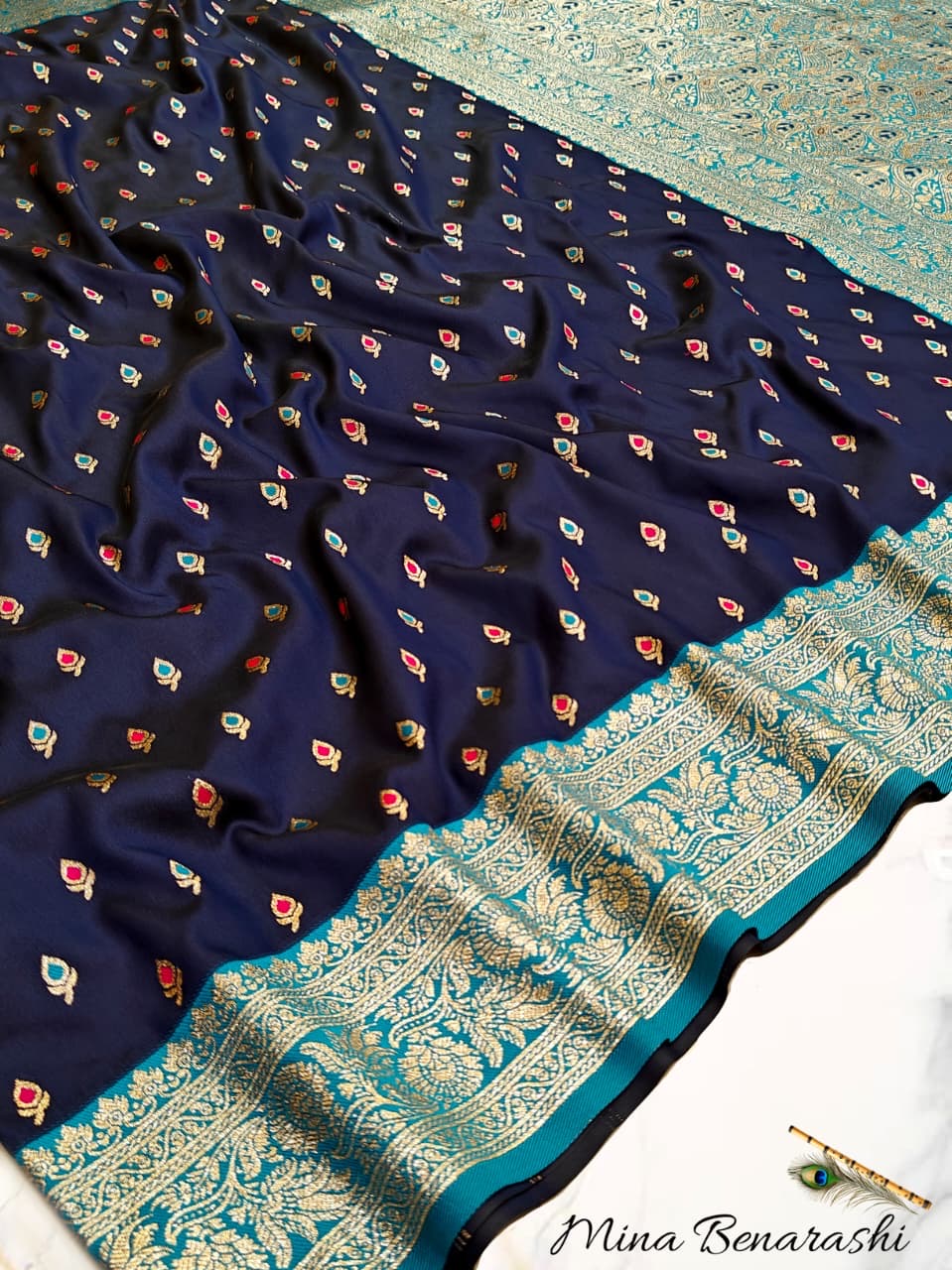 Super soft multicoloured buttas satin silk sarees