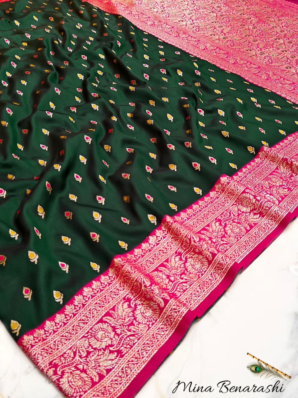 Super soft multicoloured buttas satin silk sarees