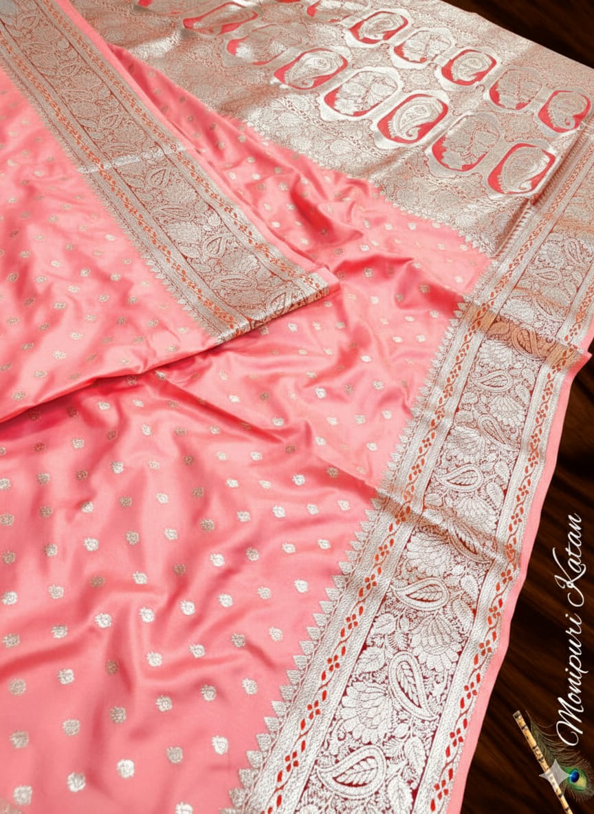 Soft and glossy pure monipuri katan silk sarees with Rich pallu and blouse