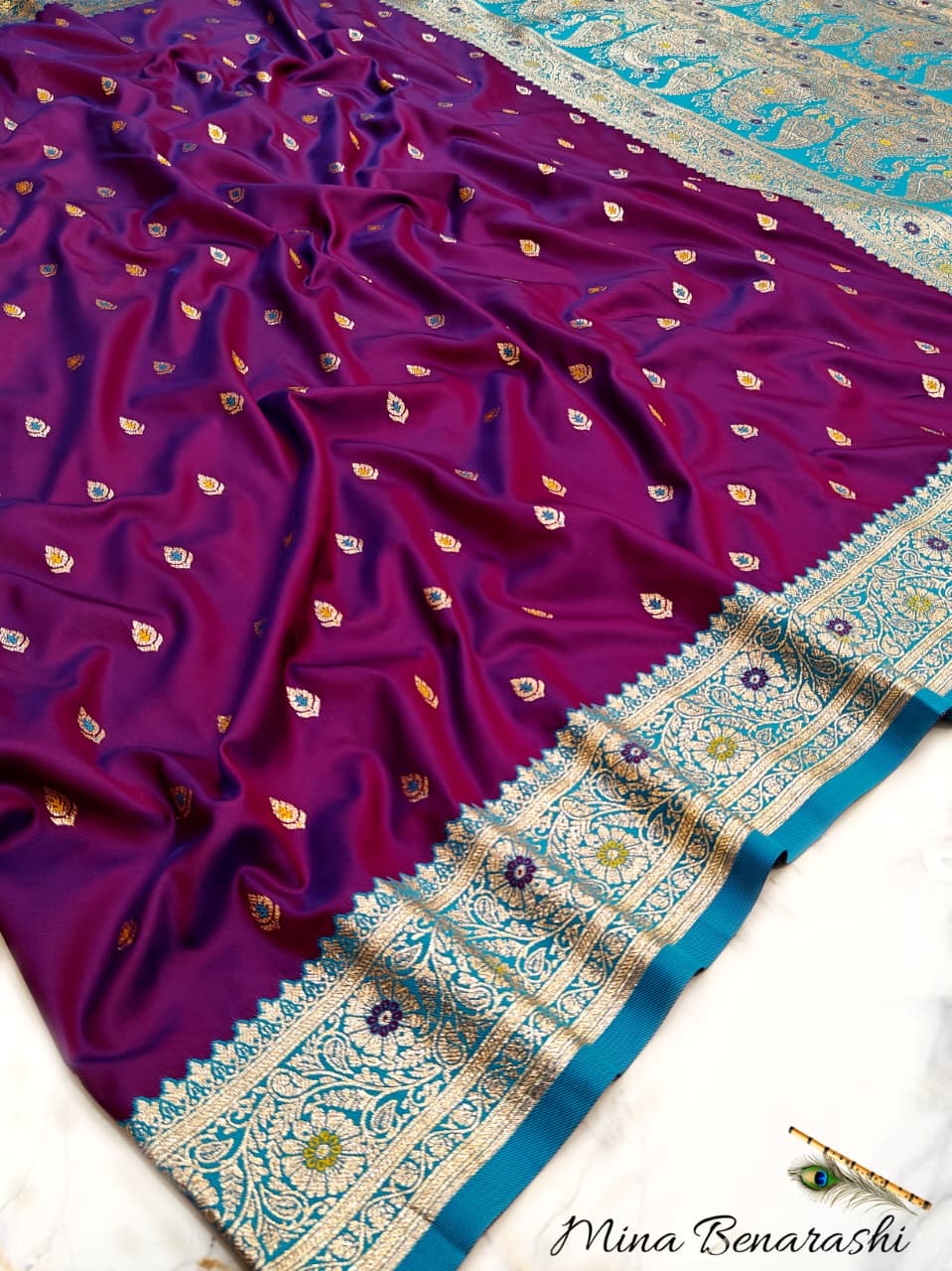 Super soft multicoloured buttas satin silk sarees