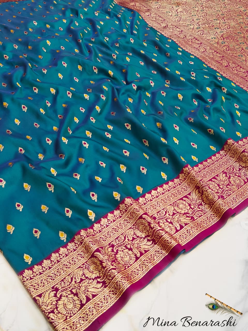 Super soft multicoloured buttas satin silk sarees