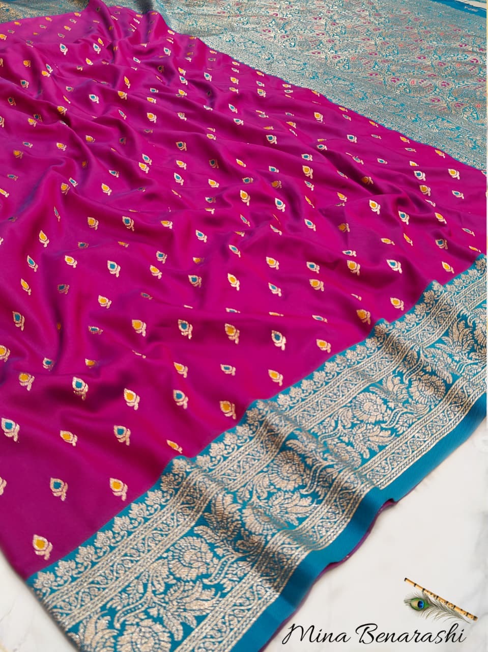 Super soft multicoloured buttas satin silk sarees