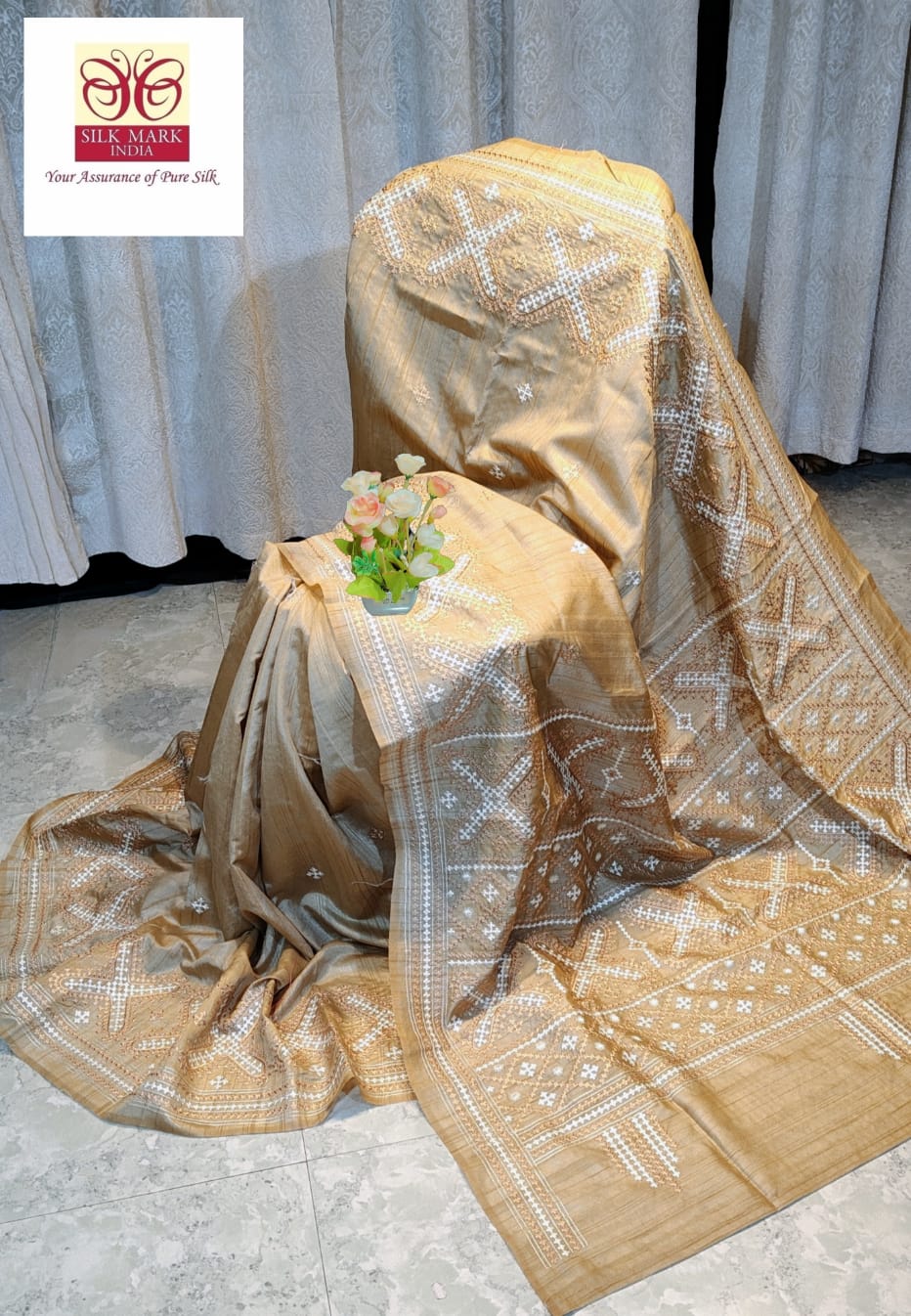 Pure tussar with Guajarati hand weaving katha work with blouse