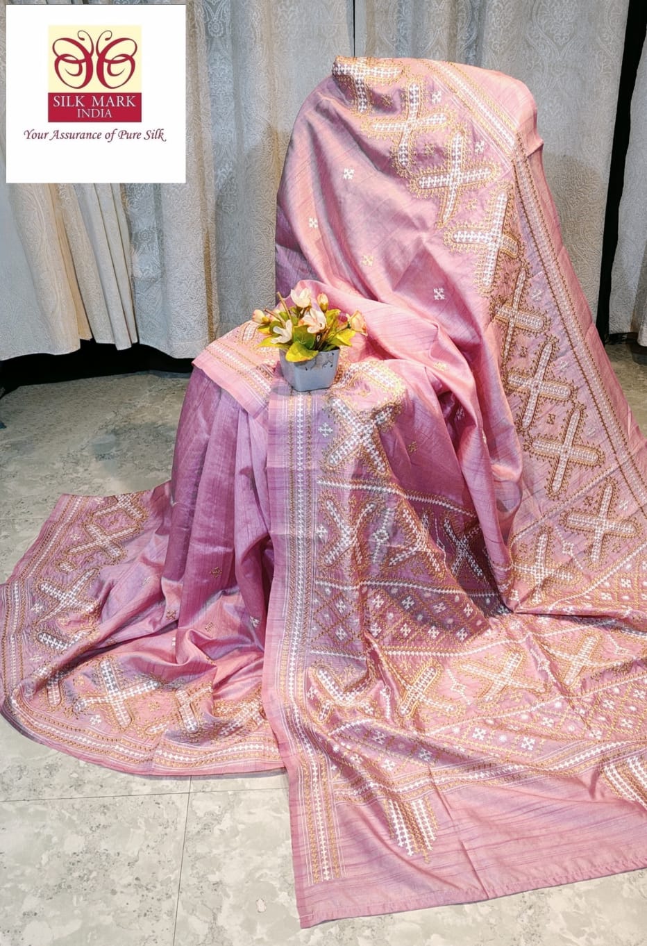 Pure tussar with Guajarati hand weaving katha work with blouse