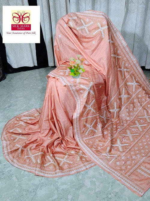 Pure tussar with Guajarati hand weaving katha work with blouse