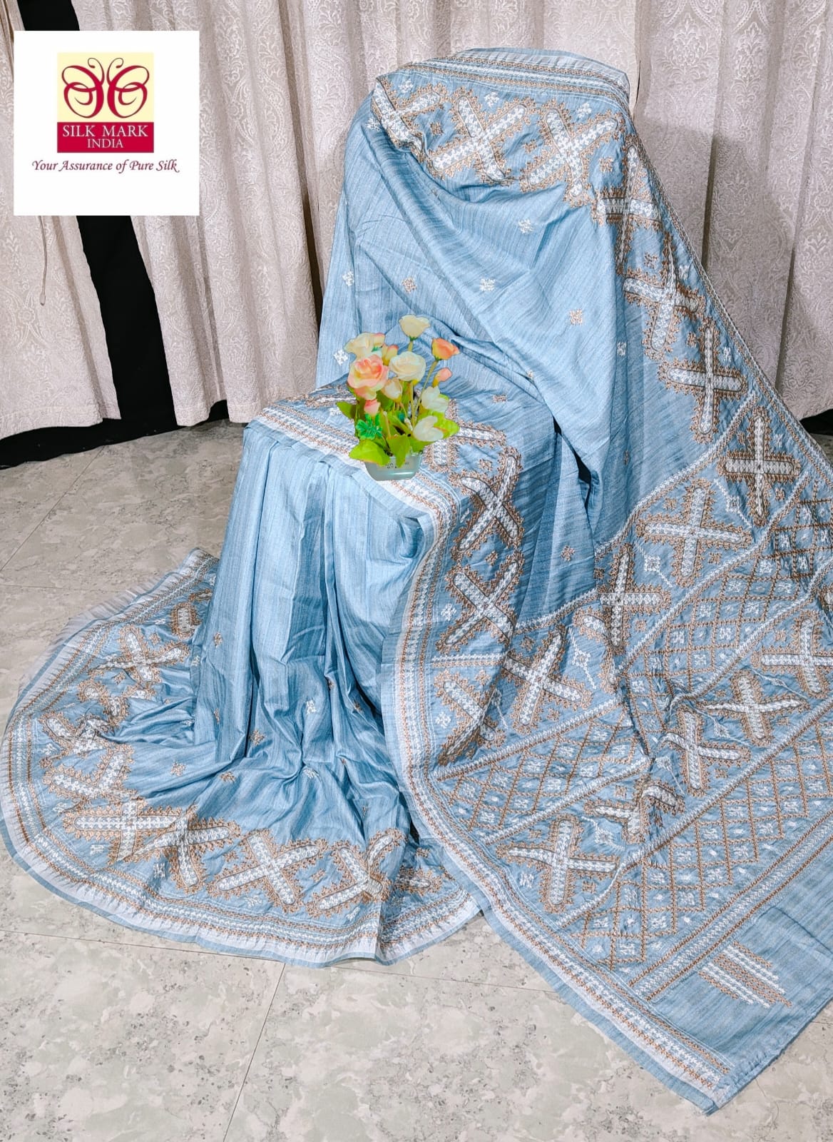 Pure tussar with Guajarati hand weaving katha work with blouse