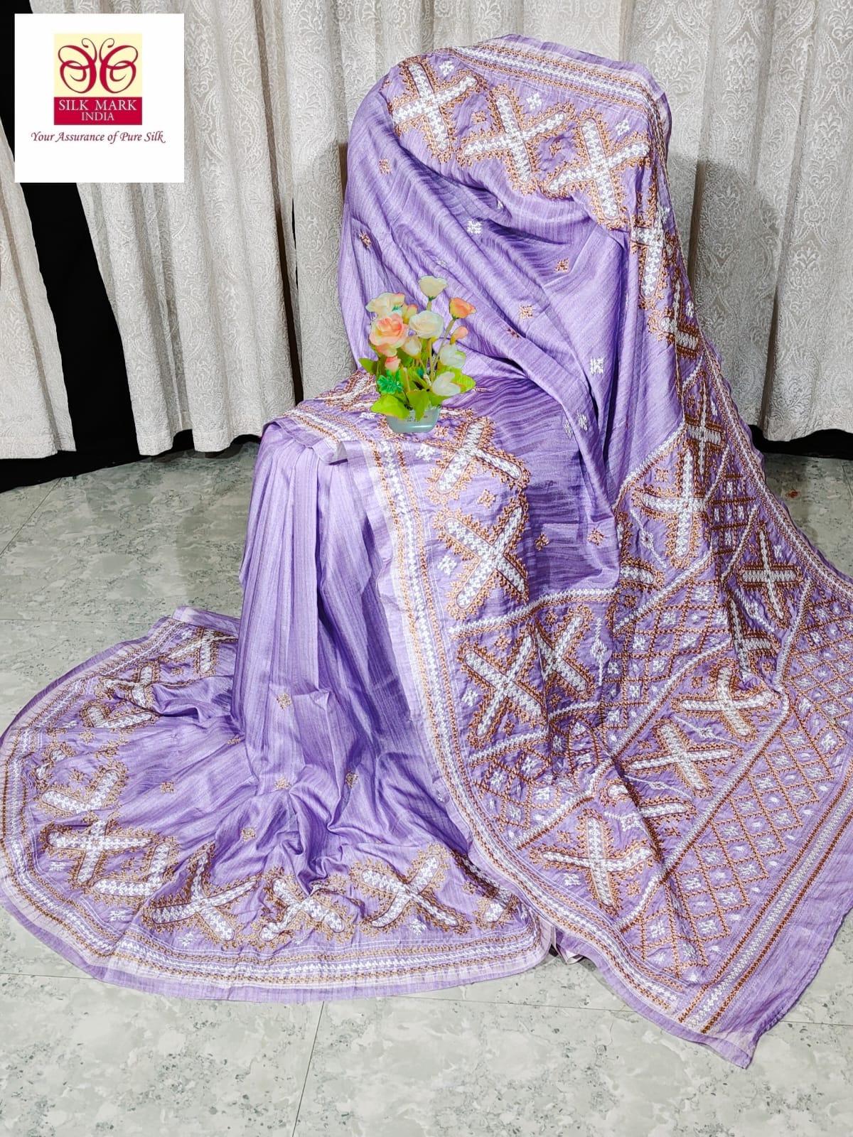 Pure tussar with Guajarati hand weaving katha work with blouse