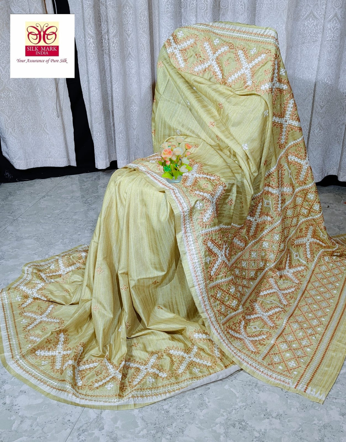 Pure tussar with Guajarati hand weaving katha work with blouse