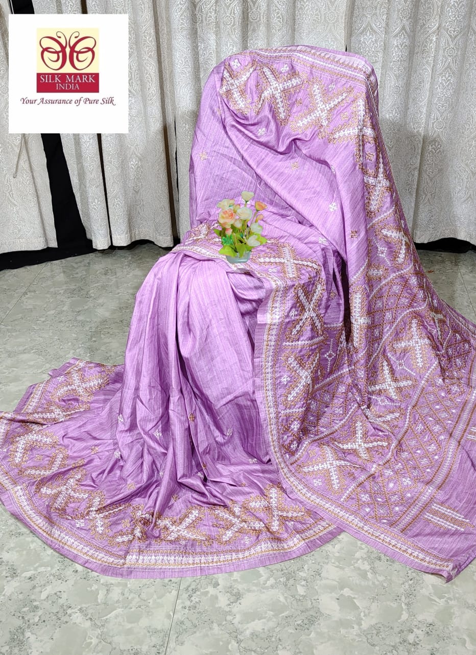 Pure tussar with Guajarati hand weaving katha work with blouse