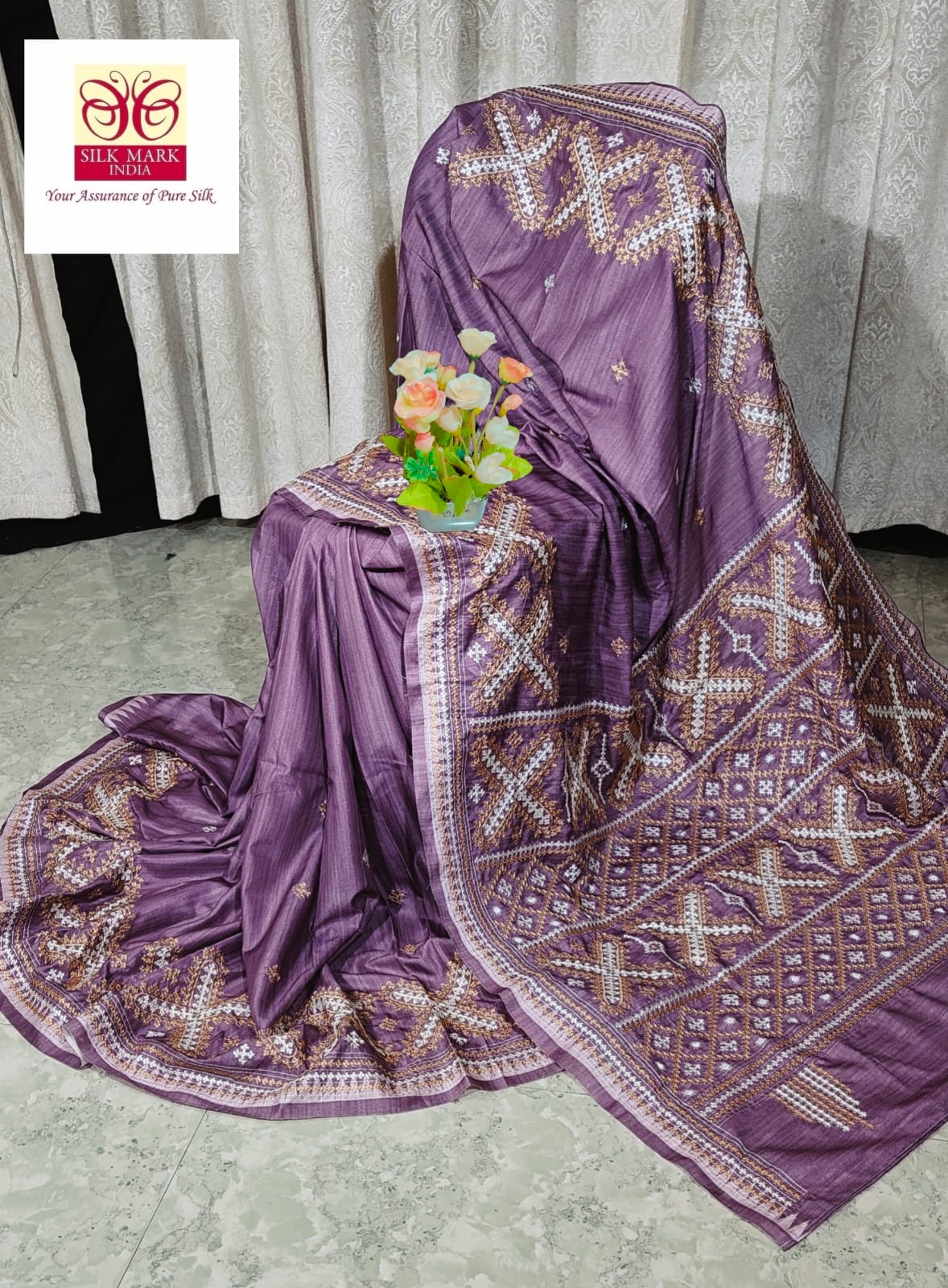 Pure tussar with Guajarati hand weaving katha work with blouse