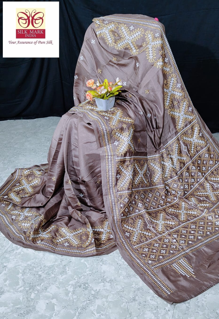 Pure tussar with Guajarati hand weaving katha work with blouse
