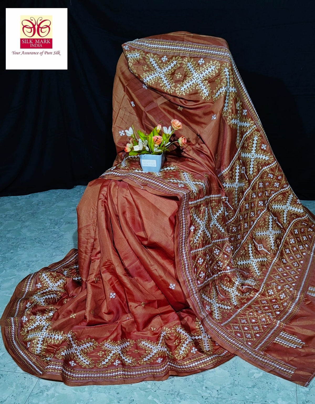 Pure tussar with Guajarati hand weaving katha work with blouse