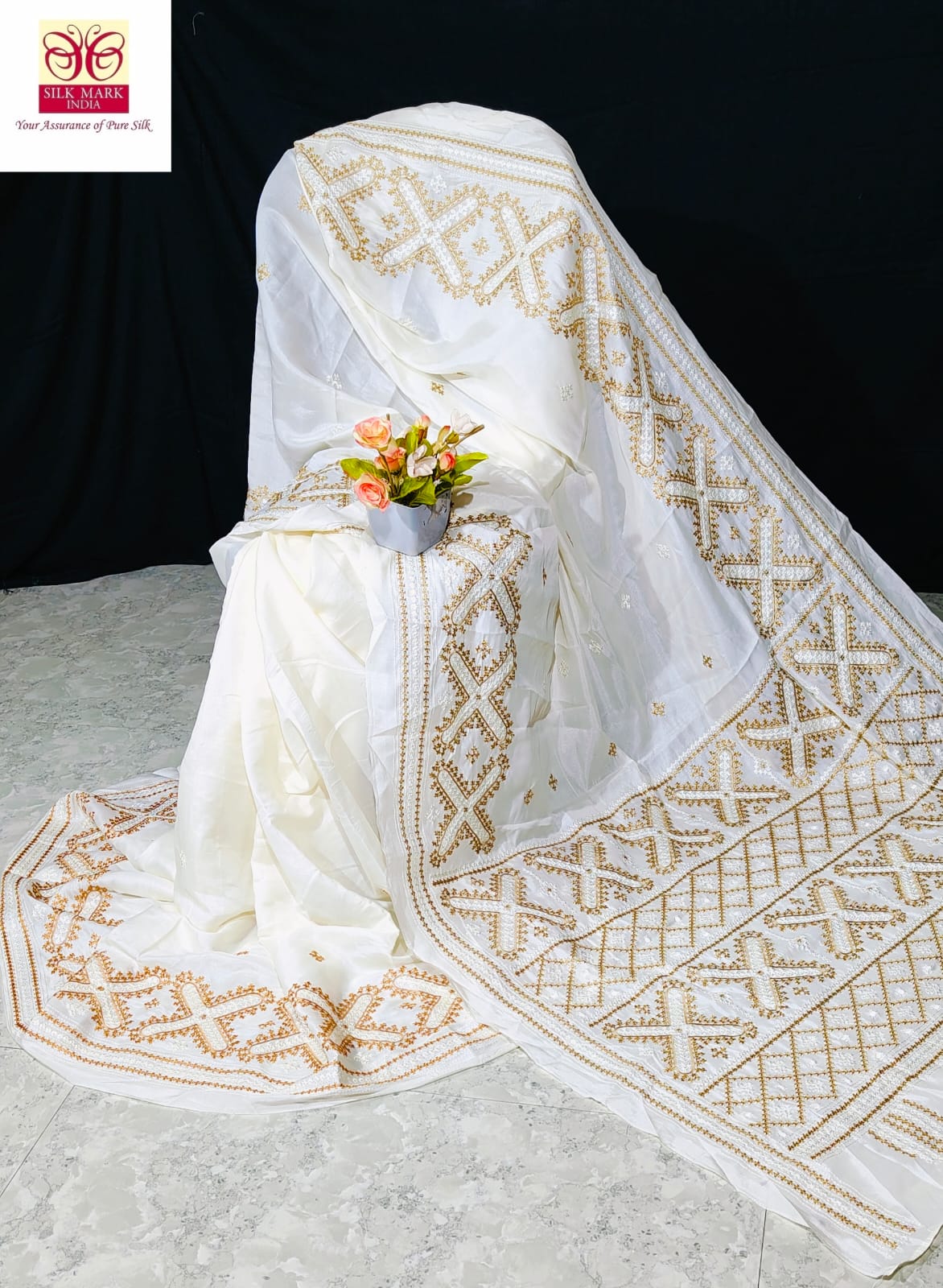 Pure tussar with Guajarati hand weaving katha work with blouse