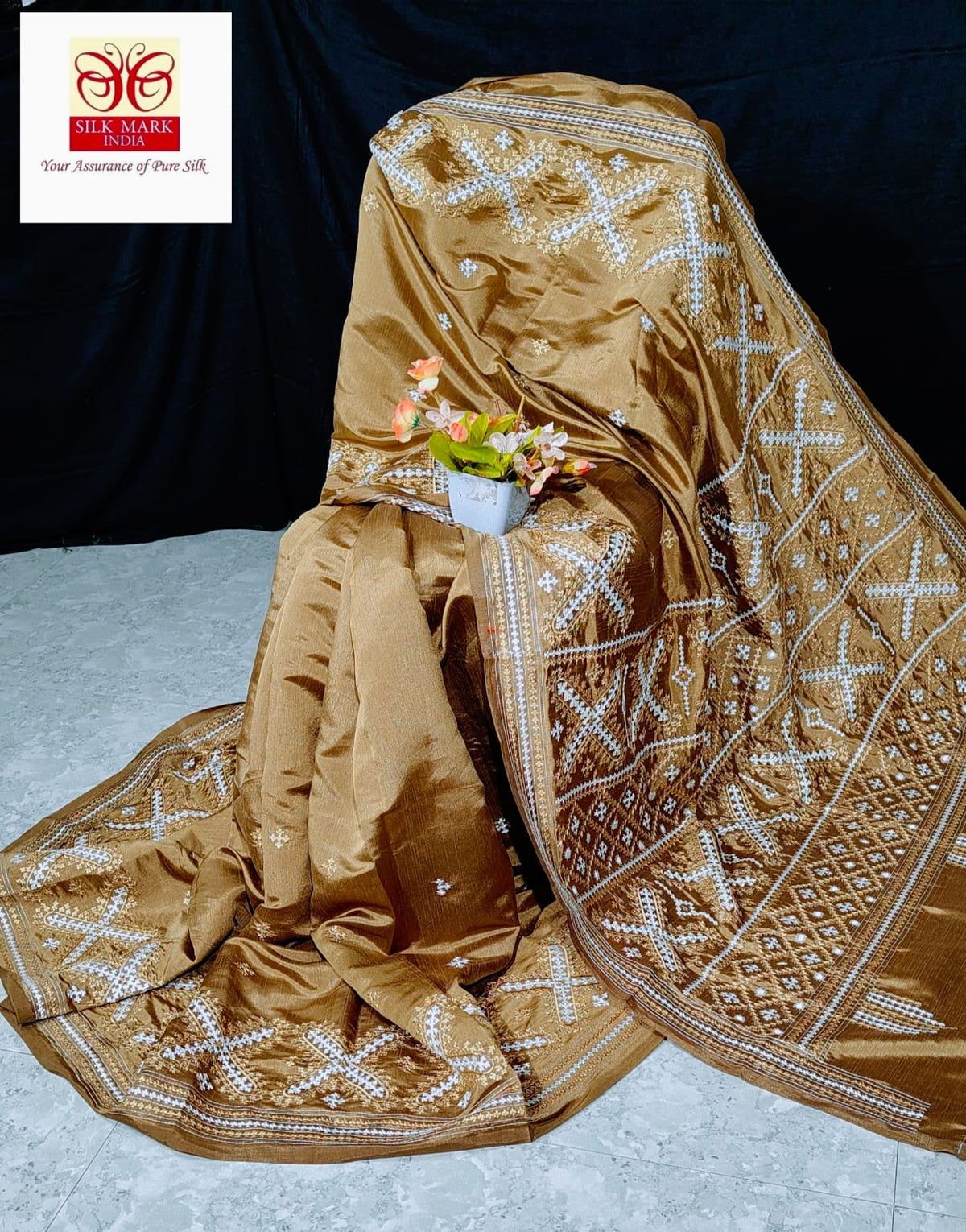 Pure tussar with Guajarati hand weaving katha work with blouse
