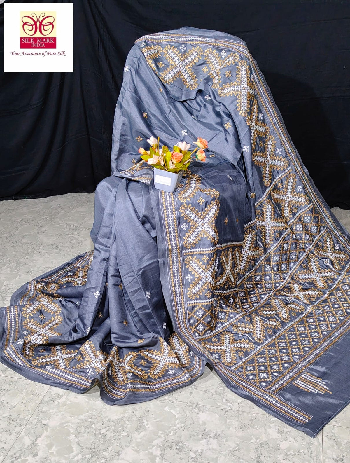 Pure tussar with Guajarati hand weaving katha work with blouse