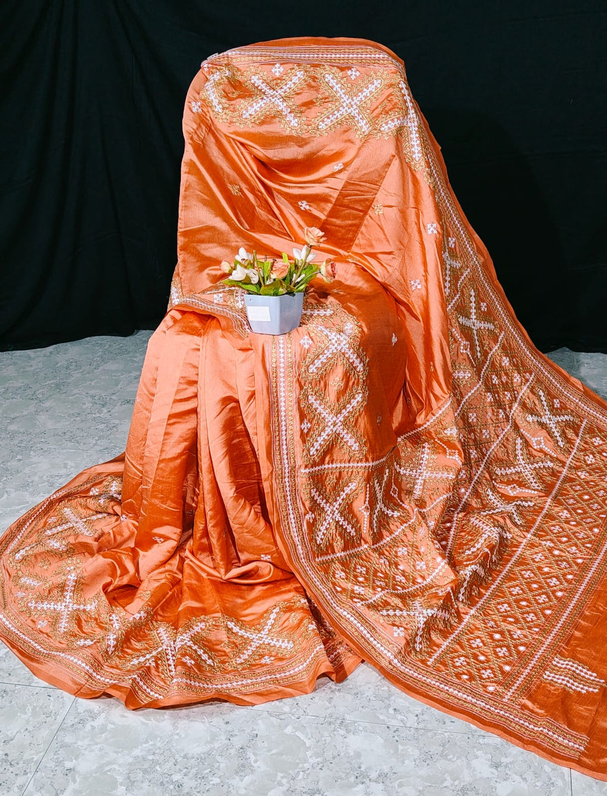 Pure tussar with Guajarati hand weaving katha work with blouse