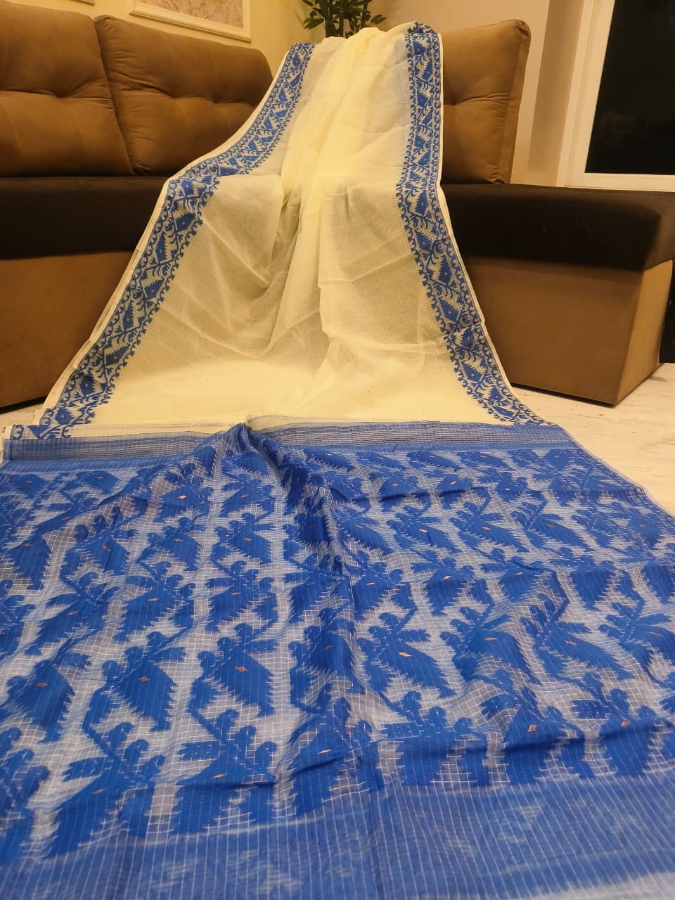 Soft kota jamdani sarees with blouse