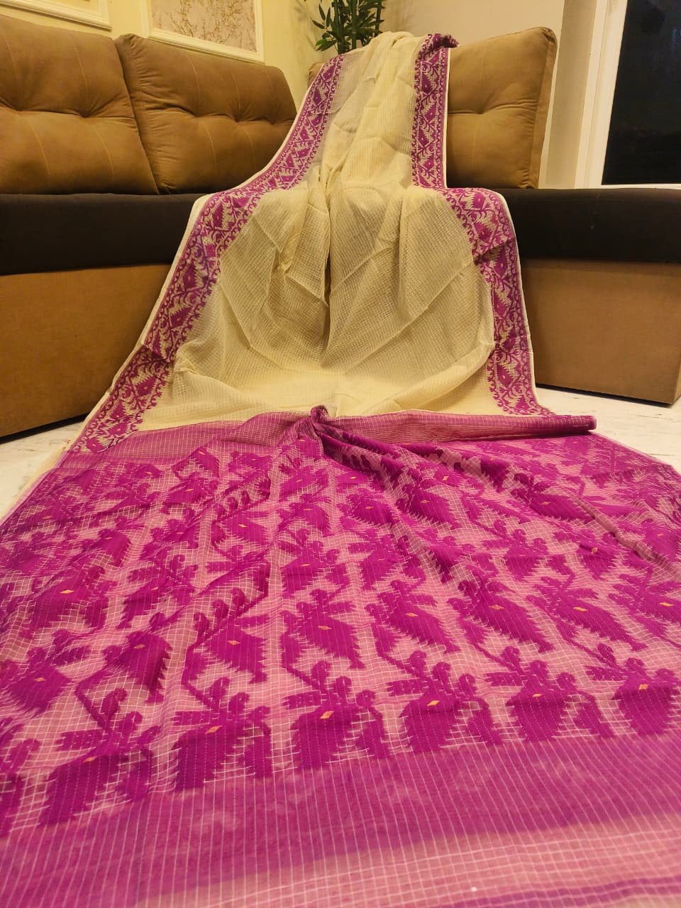 Soft kota jamdani sarees with blouse
