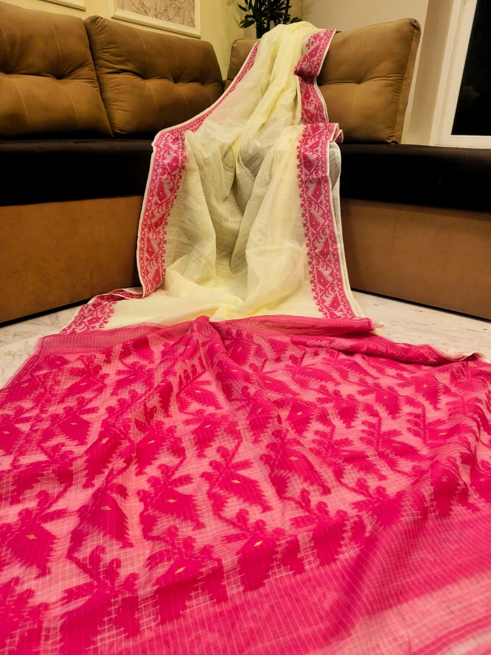 Soft kota jamdani sarees with blouse