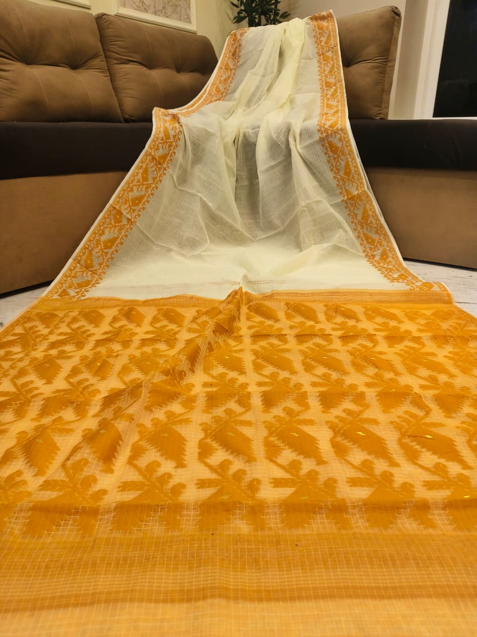 Soft kota jamdani sarees with blouse