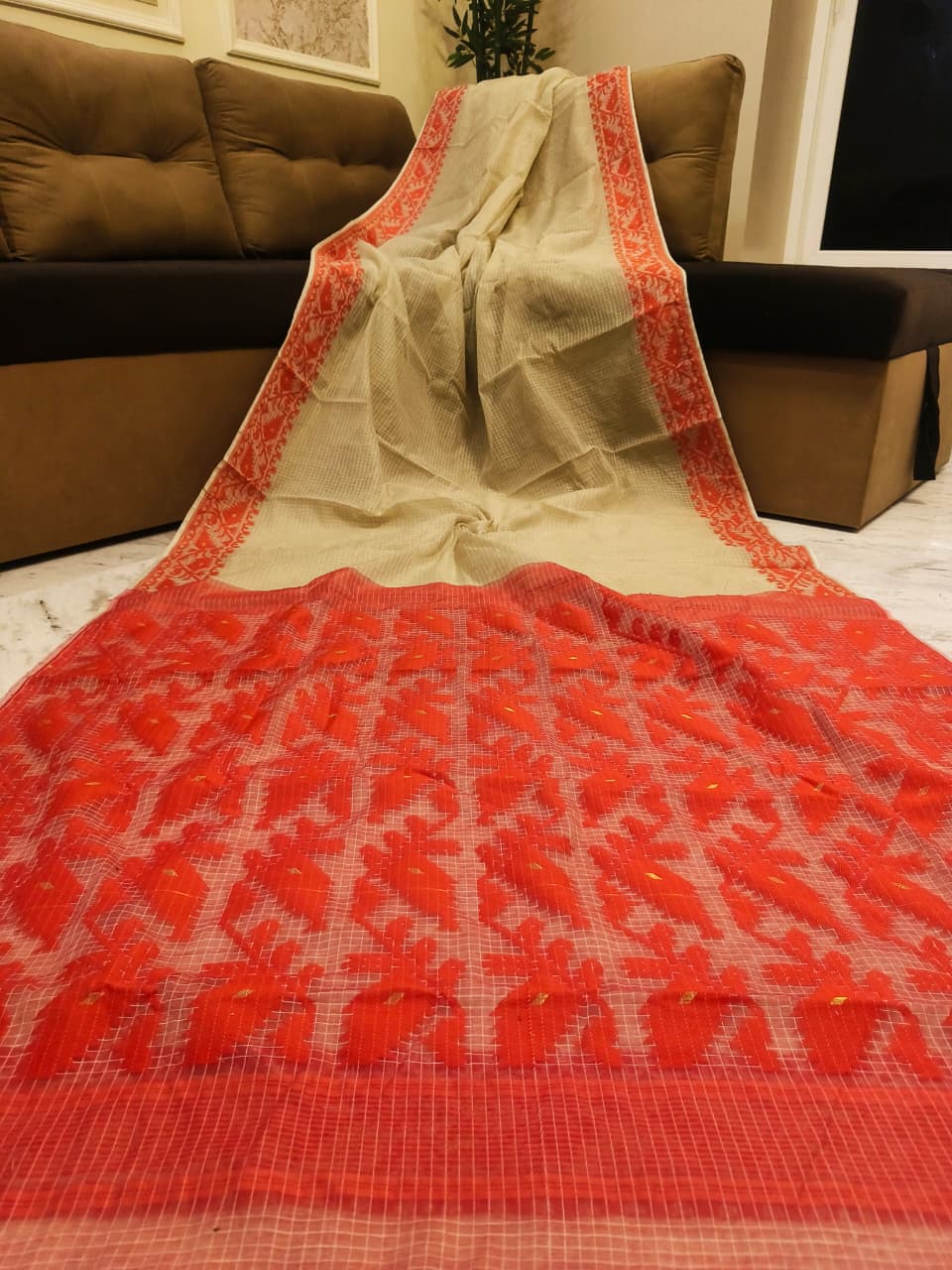 Soft kota jamdani sarees with blouse